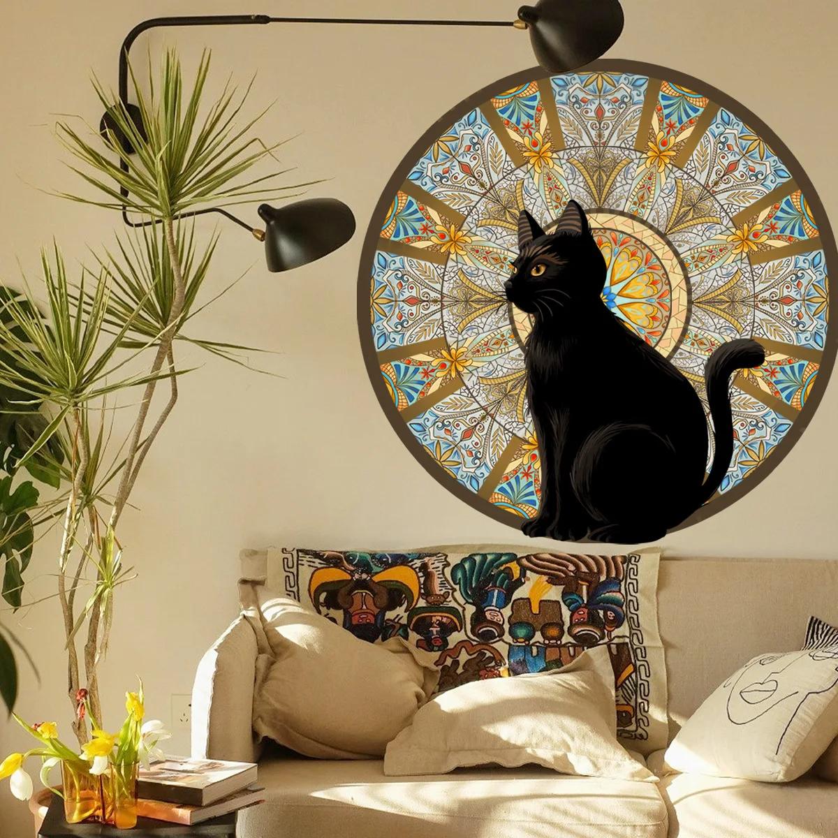우아한 검은 고양이 중동 스타일 자체 접착 벽 스티커, 방 장식, 거실 장식, 홈 장식